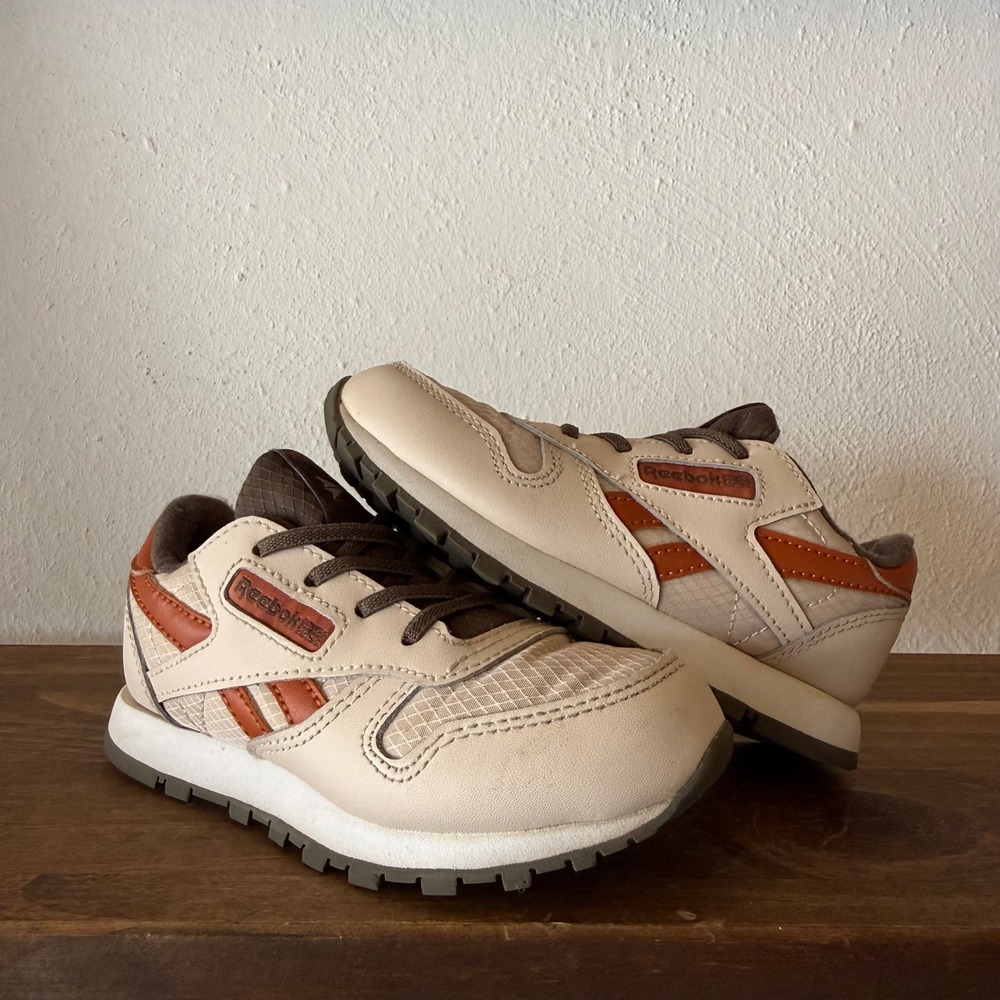 Reebok Classic Leather Sneakers Toddler Size 9 Beige Brown Orange Retro